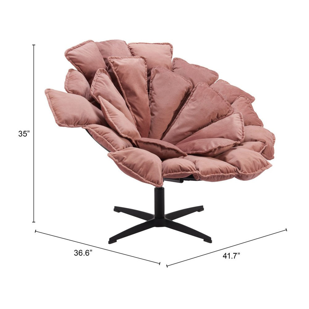 42" Pink And Black Velvet And Upholstered Swivel Side Chair