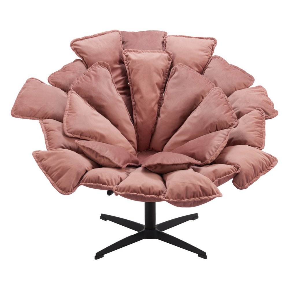 42" Pink And Black Velvet And Upholstered Swivel Side Chair