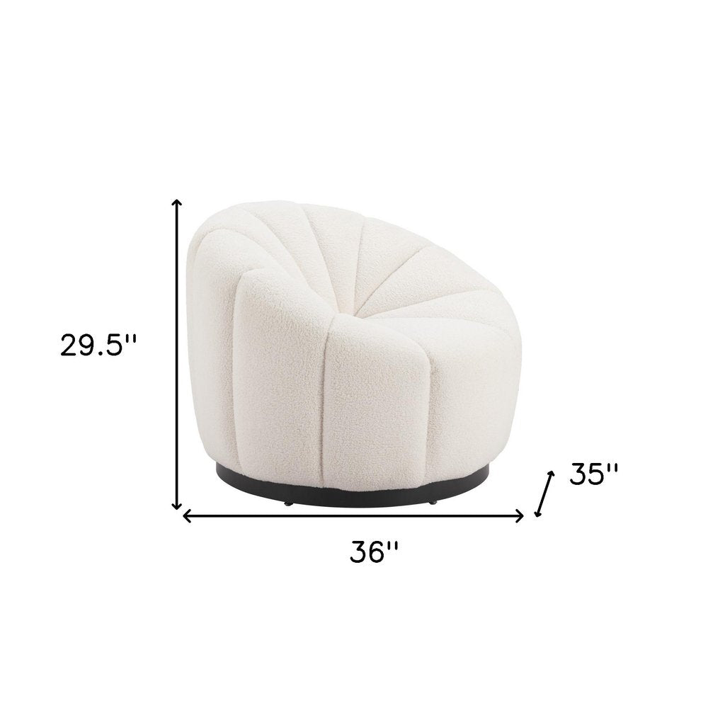 36" Cream And Black Faux Shearling And Upholstered Barrel Chair