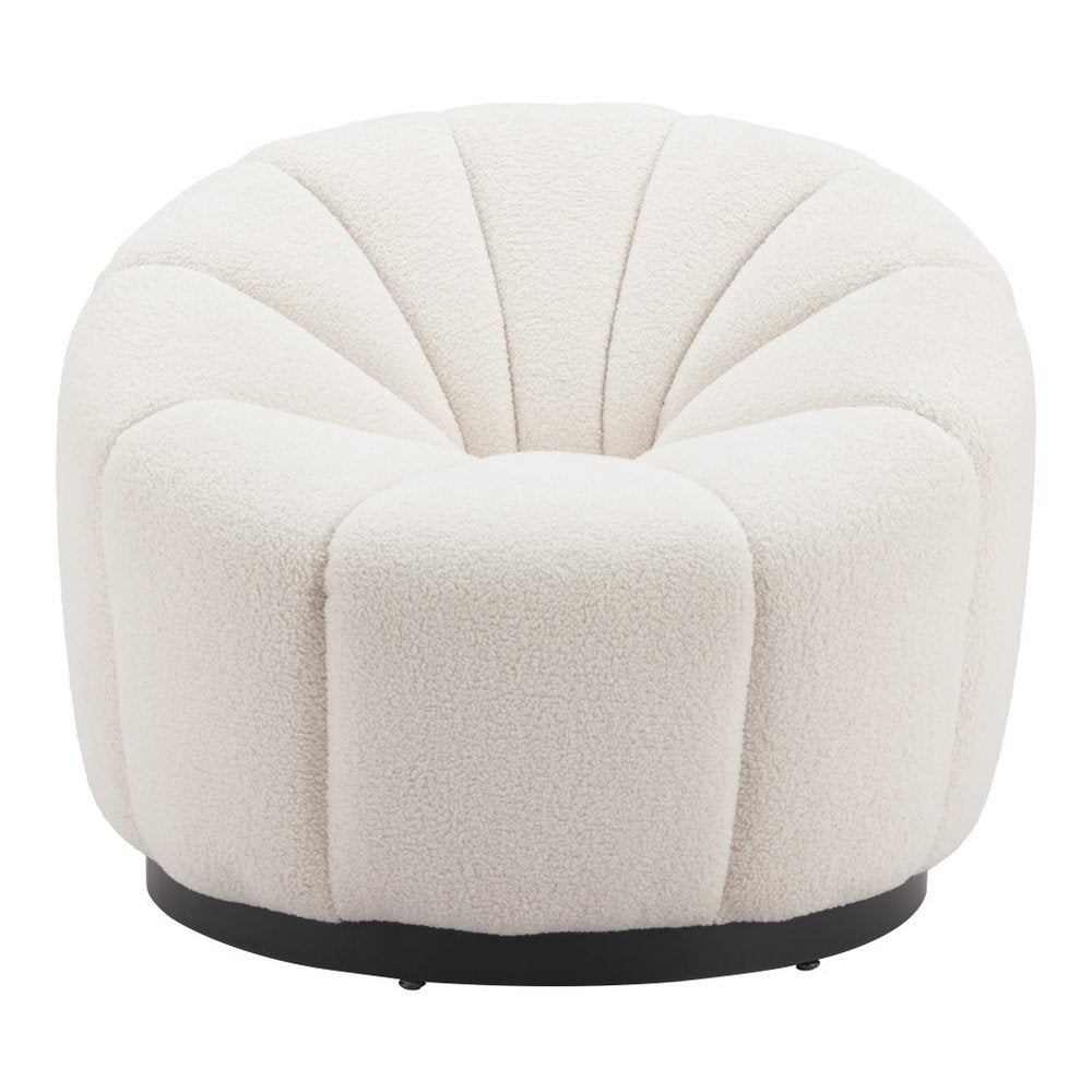 36" Cream And Black Faux Shearling And Upholstered Barrel Chair