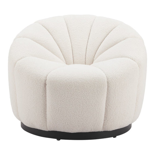 36" Cream And Black Faux Shearling And Upholstered Barrel Chair