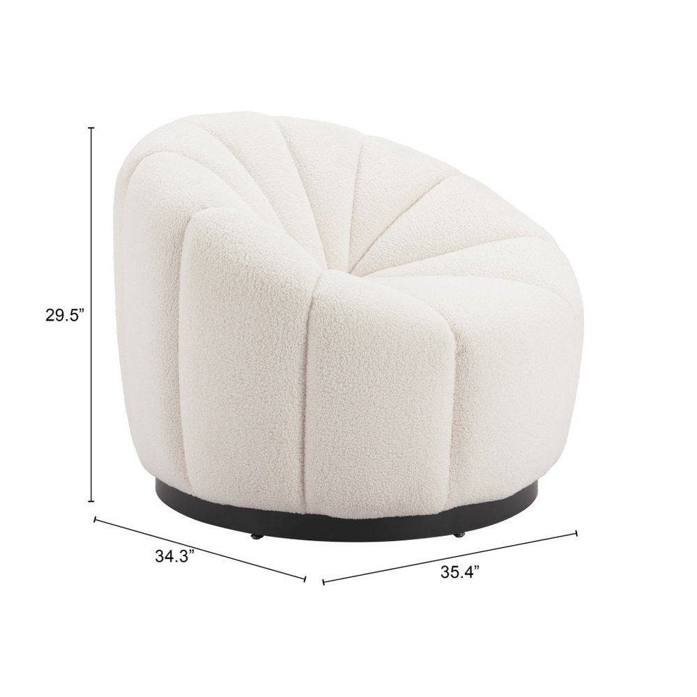 36" Cream And Black Faux Shearling And Upholstered Barrel Chair