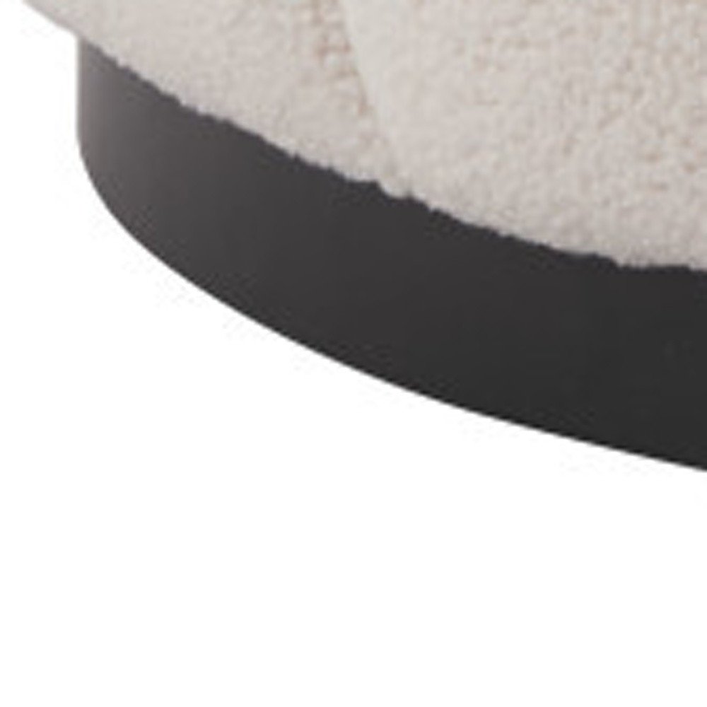 36" Cream And Black Faux Shearling And Upholstered Barrel Chair