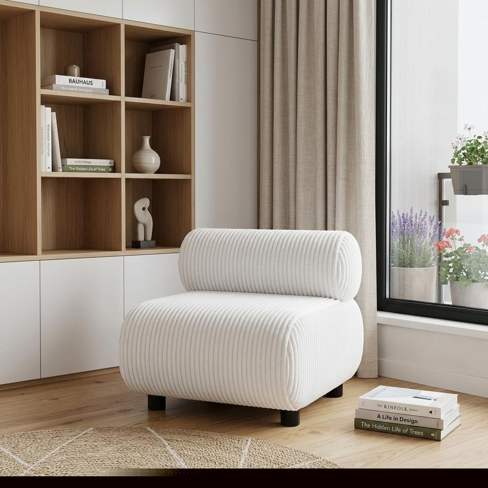 31" White And Black Corduroy And Upholstered Side Chair