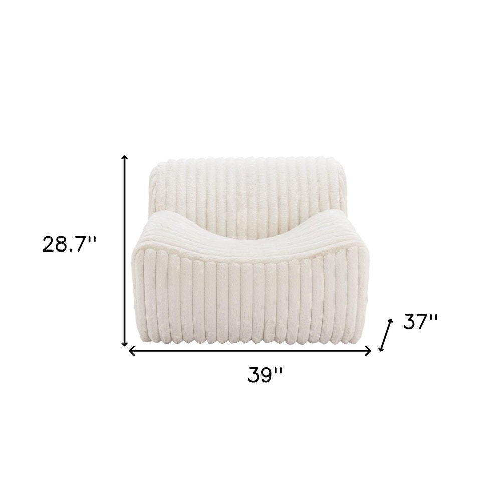 39" Cream Faux Fur And Upholstered Tufted Lounge Chair