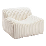 39" Cream Faux Fur And Upholstered Tufted Lounge Chair
