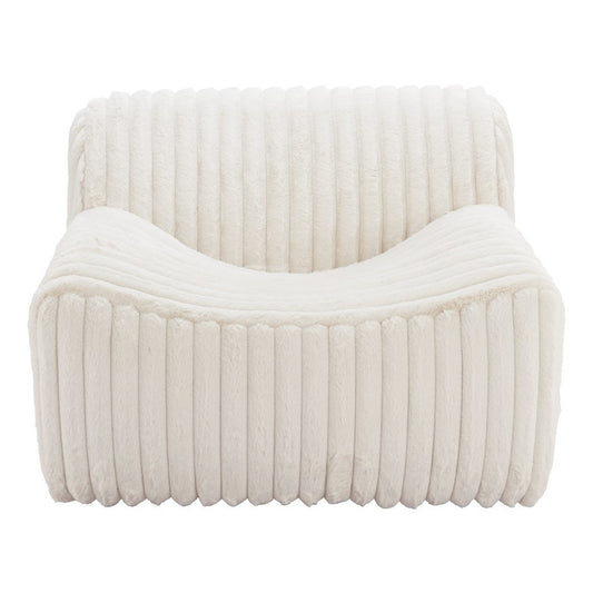 39" Cream Faux Fur And Upholstered Tufted Lounge Chair