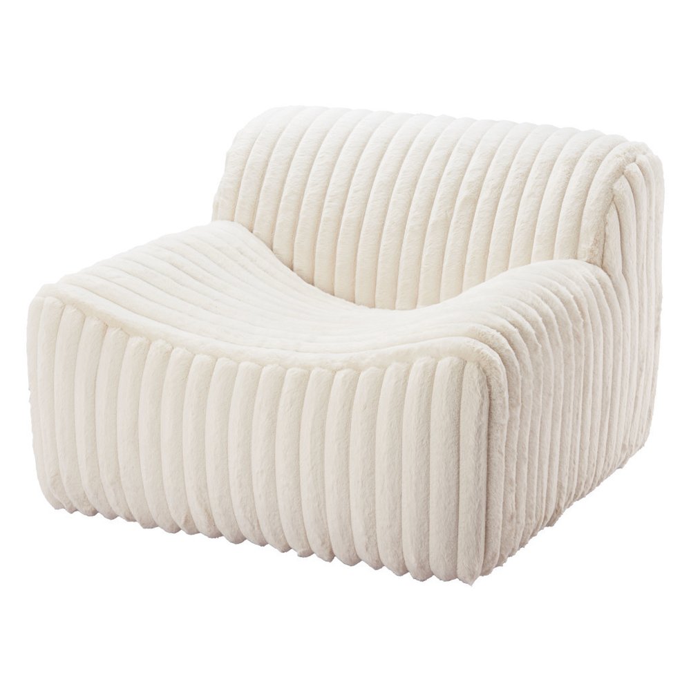 39" Cream Faux Fur And Upholstered Tufted Lounge Chair