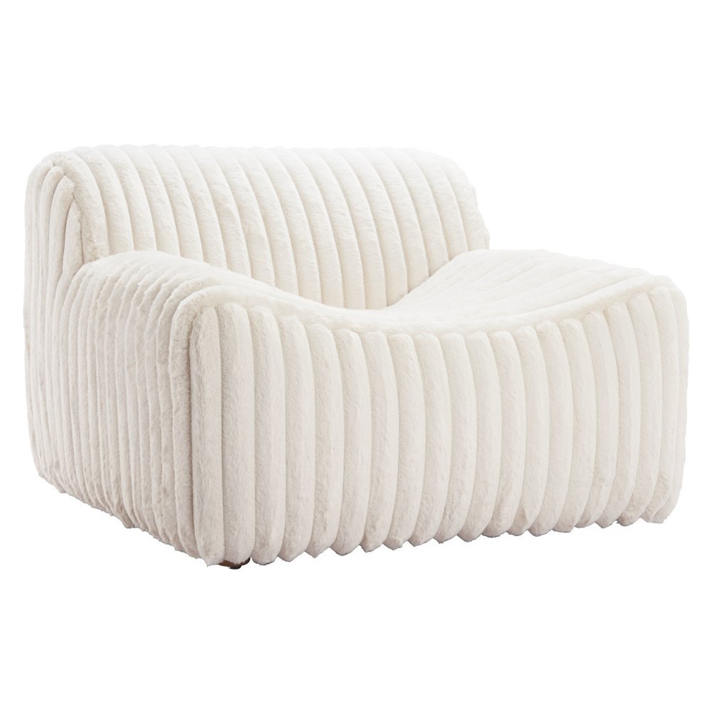 39" Cream Faux Fur And Upholstered Tufted Lounge Chair