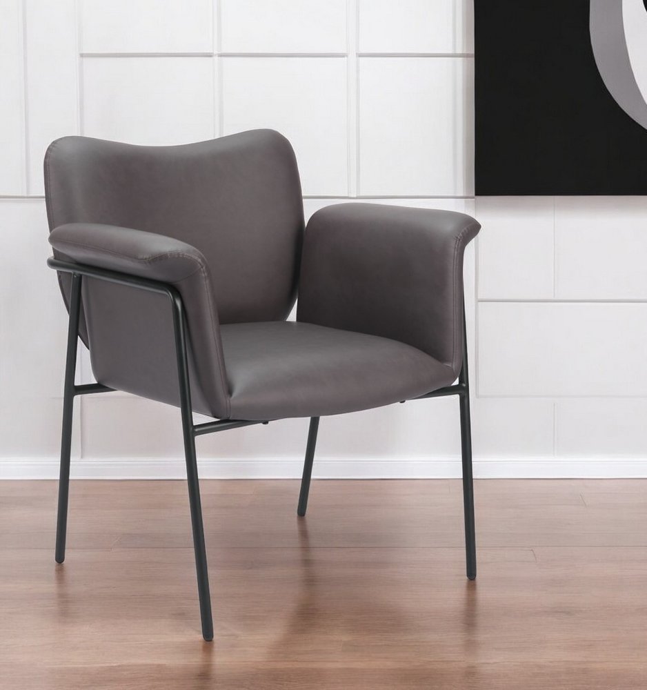 31" Brown And Black Faux Leather And Faux Leather Arm Chair