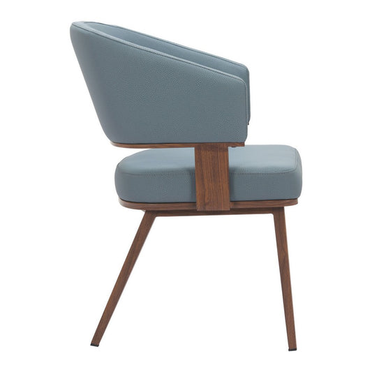 Gray and Walnut Faux Leather Open Back Dining Arm Chair