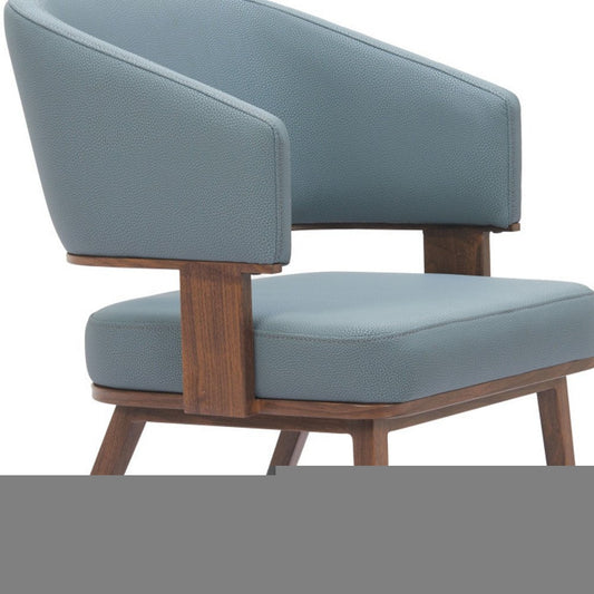 Gray and Walnut Faux Leather Open Back Dining Arm Chair