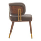 Brown and Walnut Upholstered Faux Leather Curved Back Dining Arm Chair