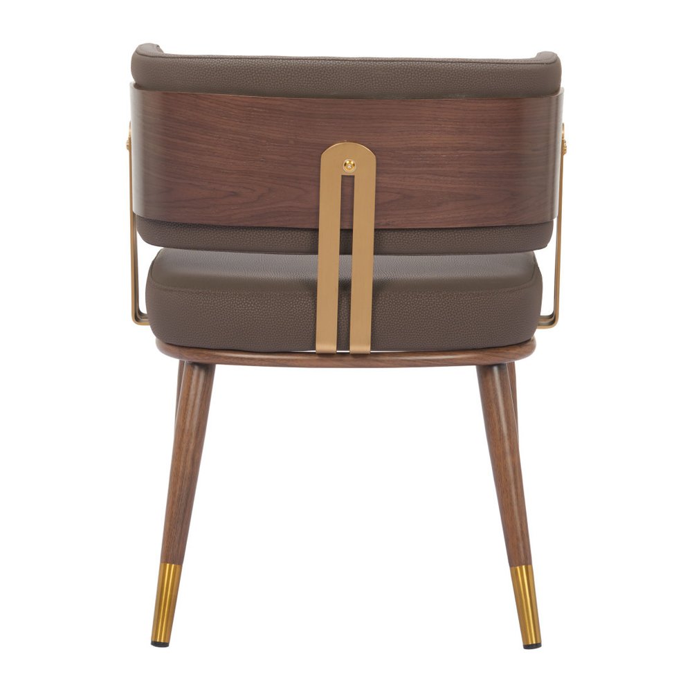 Brown and Walnut Upholstered Faux Leather Curved Back Dining Arm Chair