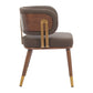 Brown and Walnut Upholstered Faux Leather Curved Back Dining Arm Chair