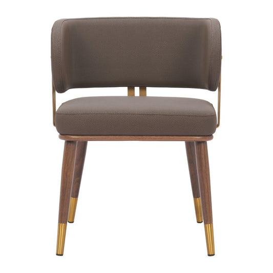 Brown and Walnut Upholstered Faux Leather Curved Back Dining Arm Chair
