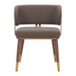 Brown and Walnut Upholstered Faux Leather Curved Back Dining Arm Chair