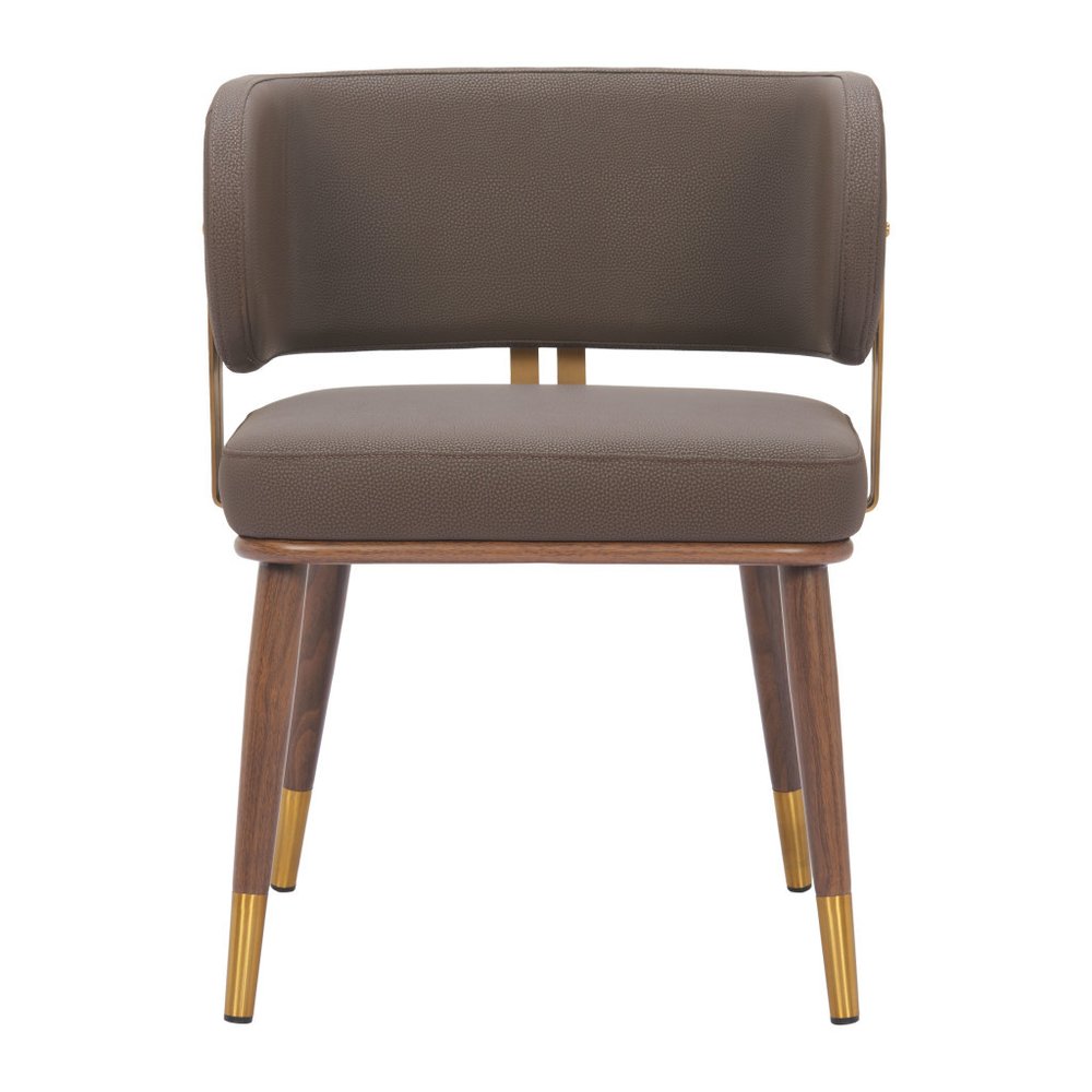 Brown and Walnut Upholstered Faux Leather Curved Back Dining Arm Chair