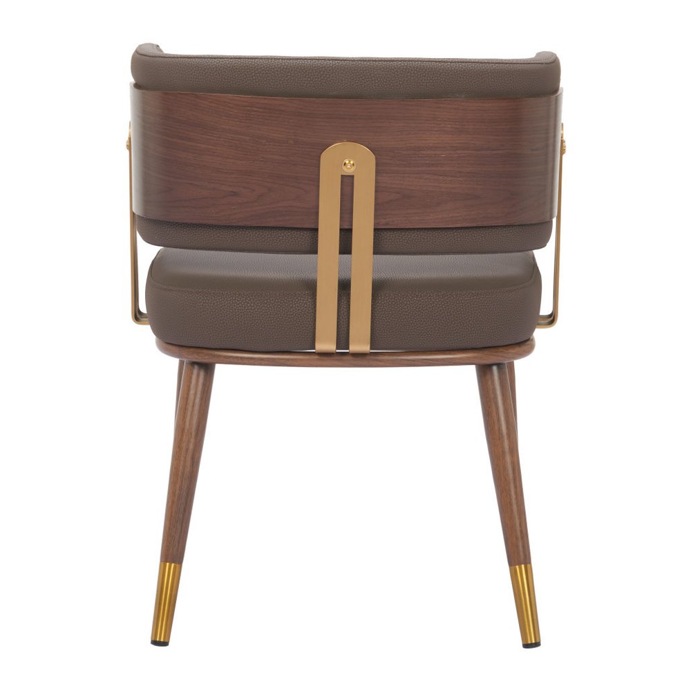 Brown and Walnut Upholstered Faux Leather Curved Back Dining Arm Chair