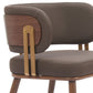 Brown and Walnut Upholstered Faux Leather Curved Back Dining Arm Chair