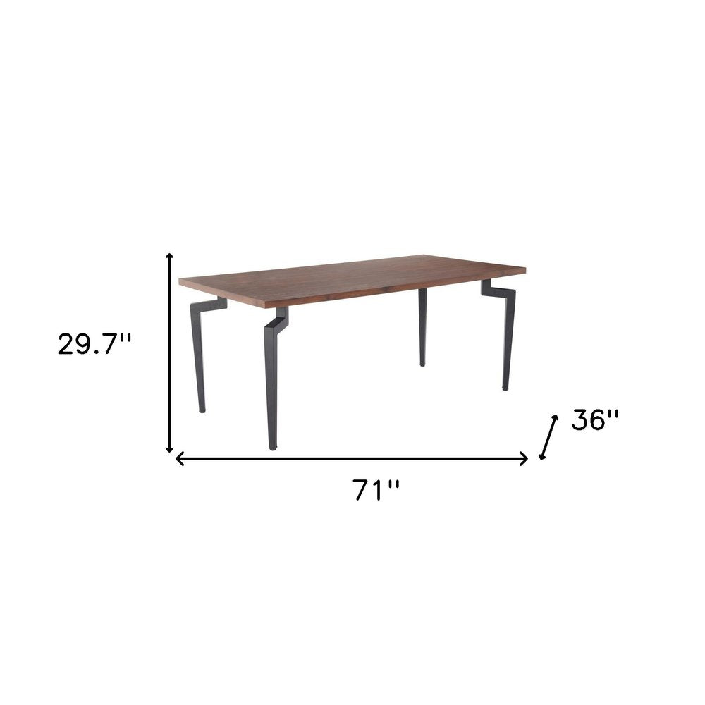 71" Brown and Black Wood and Steel Dining Table