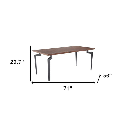 71" Brown and Black Wood and Steel Dining Table