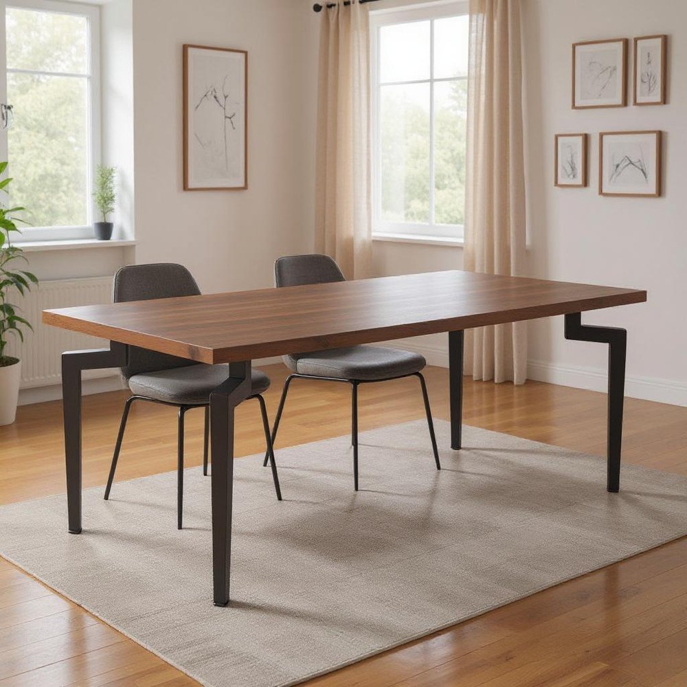 71" Brown and Black Wood and Steel Dining Table