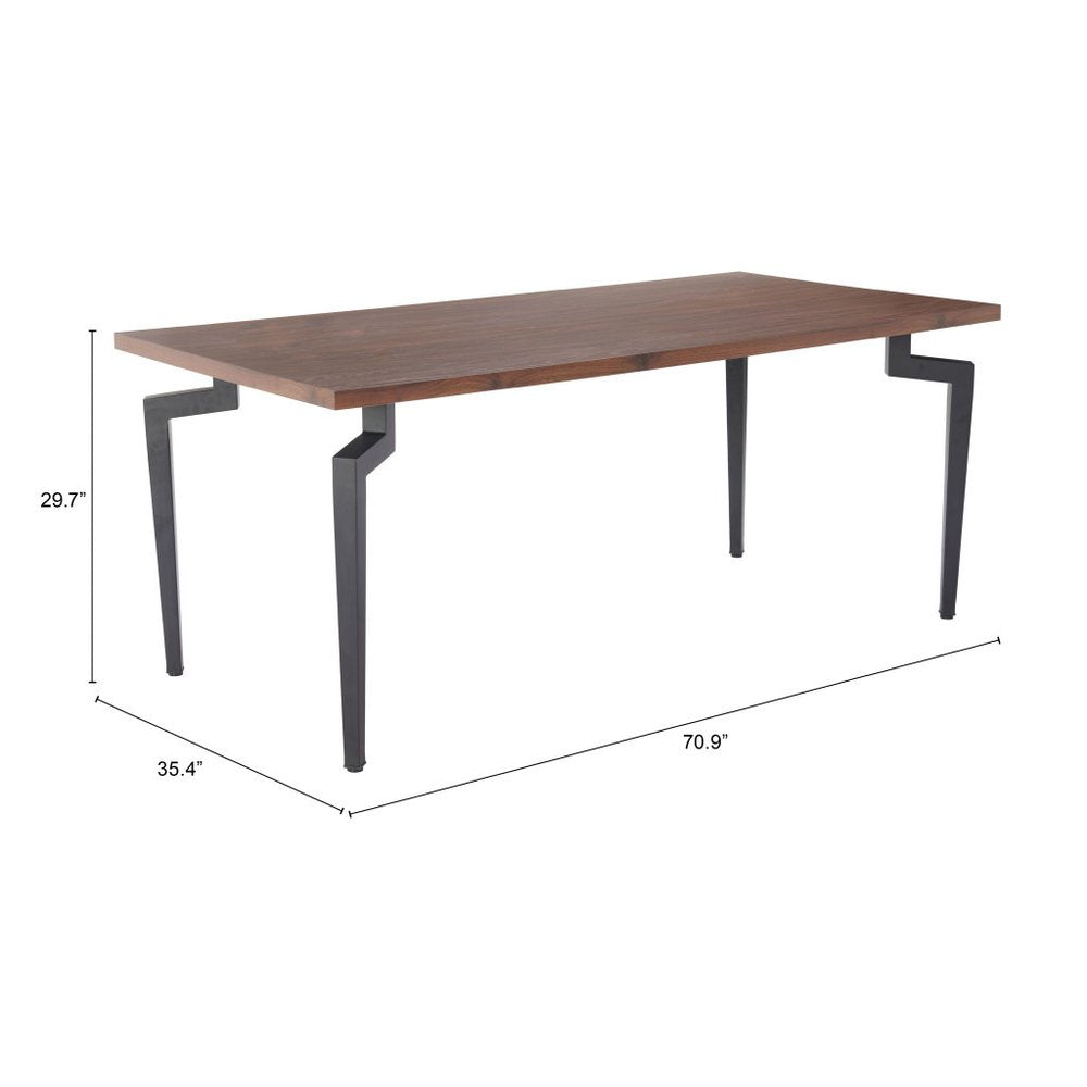 71" Brown and Black Wood and Steel Dining Table