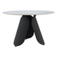 48" White and Black Faux Marble and Steel Pedestal Base Round Top Dining Table