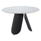 48" White and Black Faux Marble and Steel Pedestal Base Round Top Dining Table