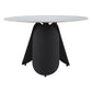 48" White and Black Faux Marble and Steel Pedestal Base Round Top Dining Table