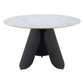 48" White and Black Faux Marble and Steel Pedestal Base Round Top Dining Table