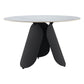 48" White and Black Faux Marble and Steel Pedestal Base Round Top Dining Table