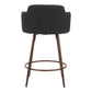 Set of Two 26" Black and Walnut Faux Shearling and Steel Counter Height Swivel Bar Chairs