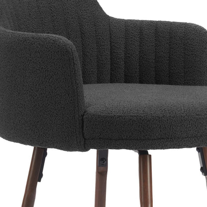 Set of Two 26" Black and Walnut Faux Shearling and Steel Counter Height Swivel Bar Chairs