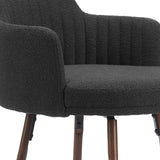 Set of Two 26" Black and Walnut Faux Shearling and Steel Counter Height Swivel Bar Chairs