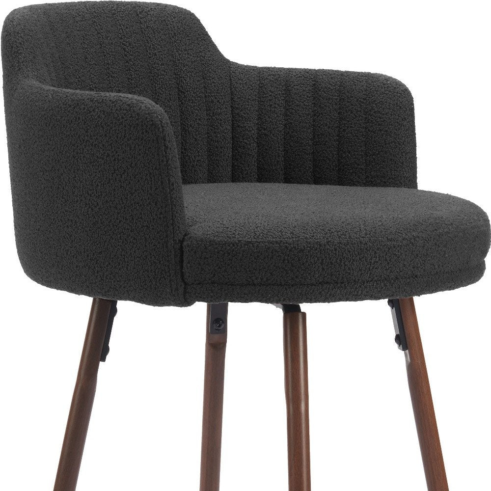 Set of Two 26" Black and Walnut Faux Shearling and Steel Counter Height Swivel Bar Chairs