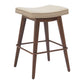 Set of Two 27" Beige and Walnut Faux Leather and Steel Backless Counter Height Bar Chairs