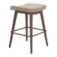 Set of Two 27" Beige and Walnut Faux Leather and Steel Backless Counter Height Bar Chairs