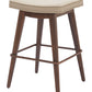 Set of Two 27" Beige and Walnut Faux Leather and Steel Backless Counter Height Bar Chairs