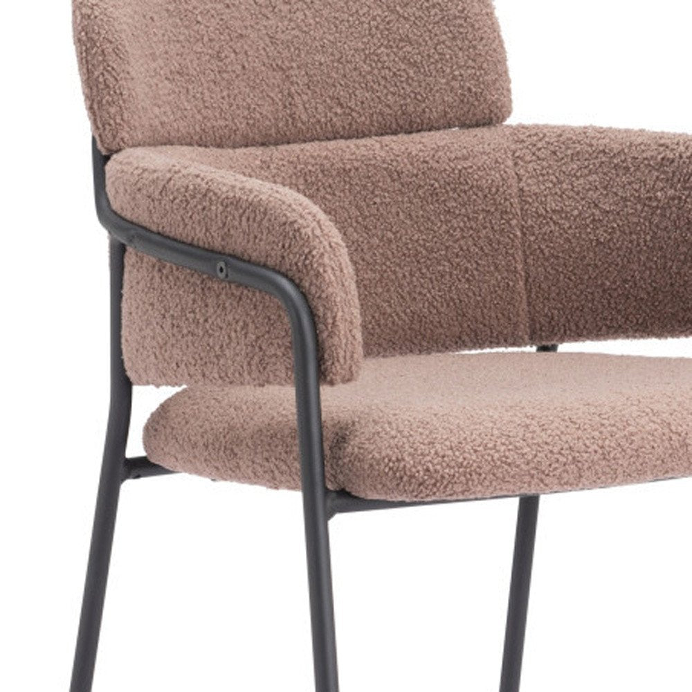 Set of Two 26" Brown and Black Faux Shearling and Steel Counter Height Bar Chairs