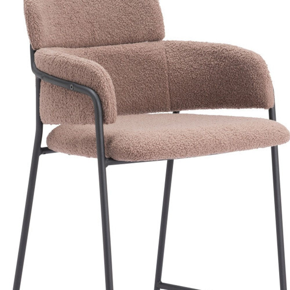Set of Two 26" Brown and Black Faux Shearling and Steel Counter Height Bar Chairs