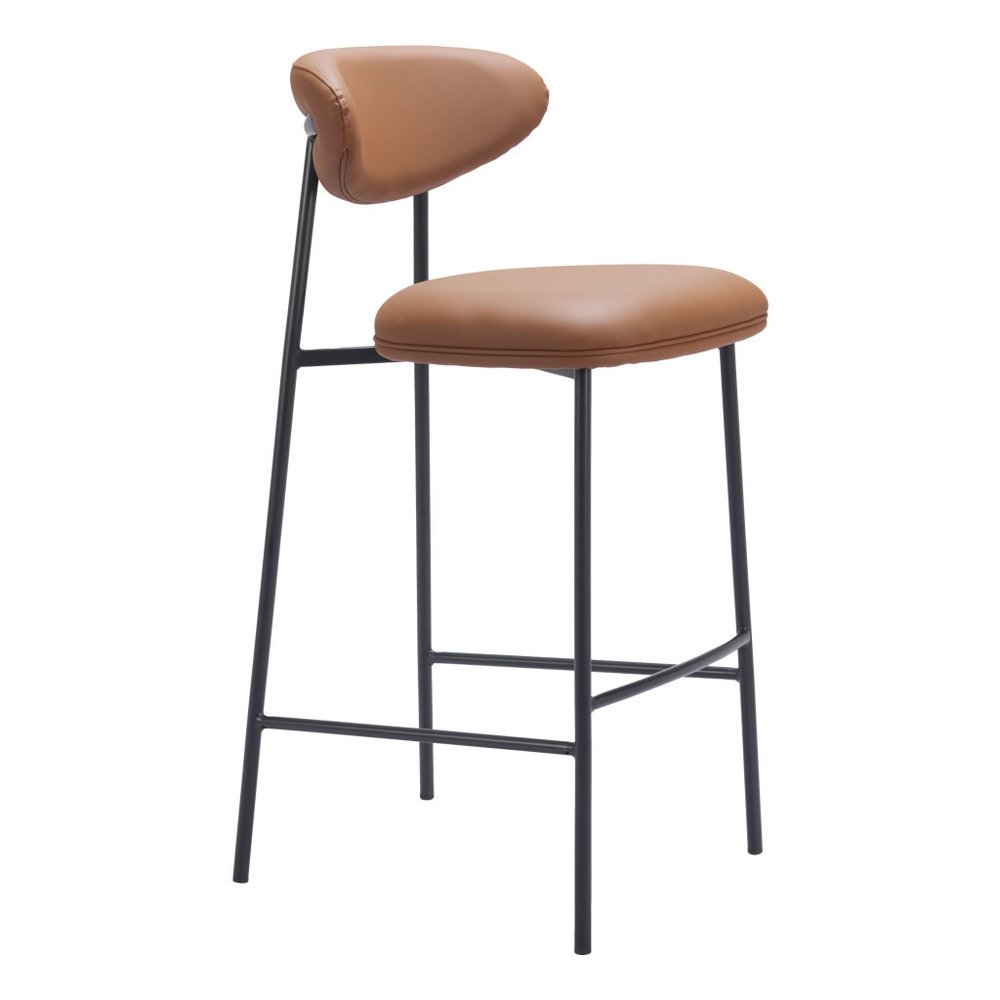 Set of Two 29" Brown and Black Faux Leather and Steel Low Back Bar Height Bar Chairs