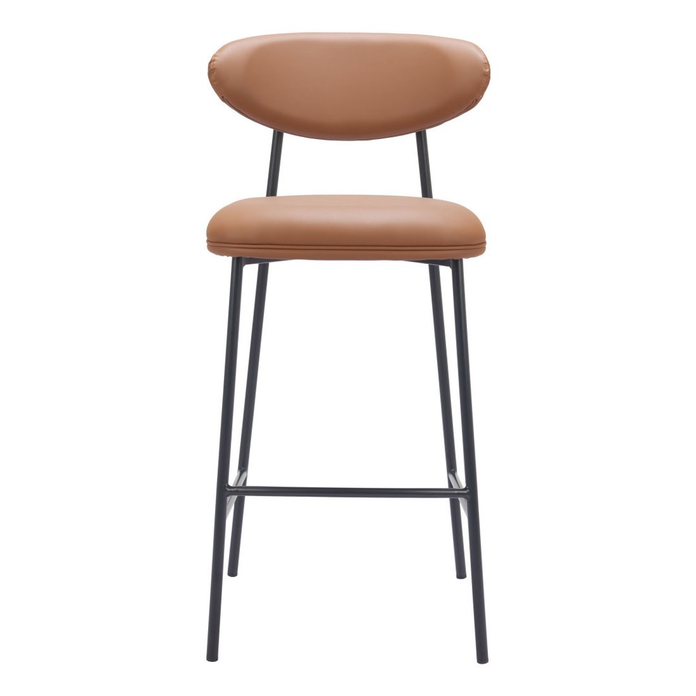 Set of Two 29" Brown and Black Faux Leather and Steel Low Back Bar Height Bar Chairs