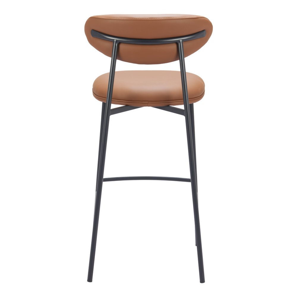 Set of Two 29" Brown and Black Faux Leather and Steel Low Back Bar Height Bar Chairs