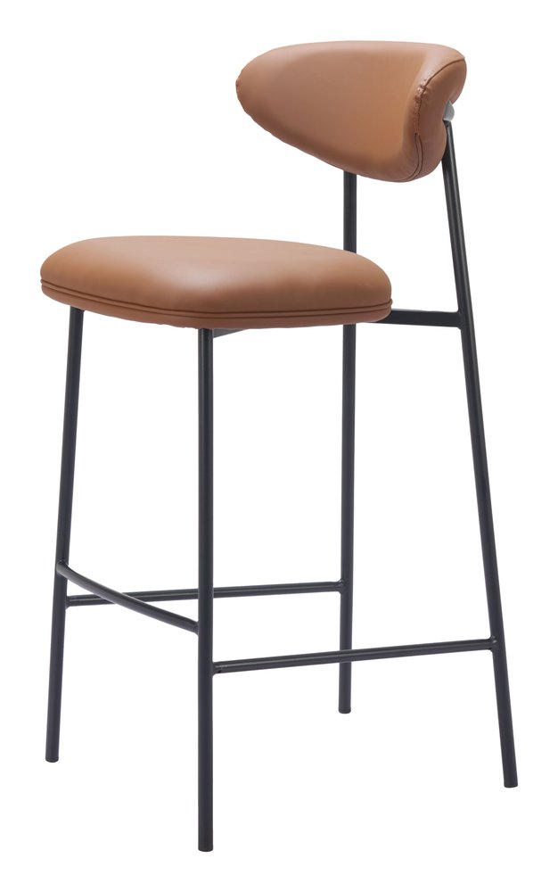 Set of Two 29" Brown and Black Faux Leather and Steel Low Back Bar Height Bar Chairs