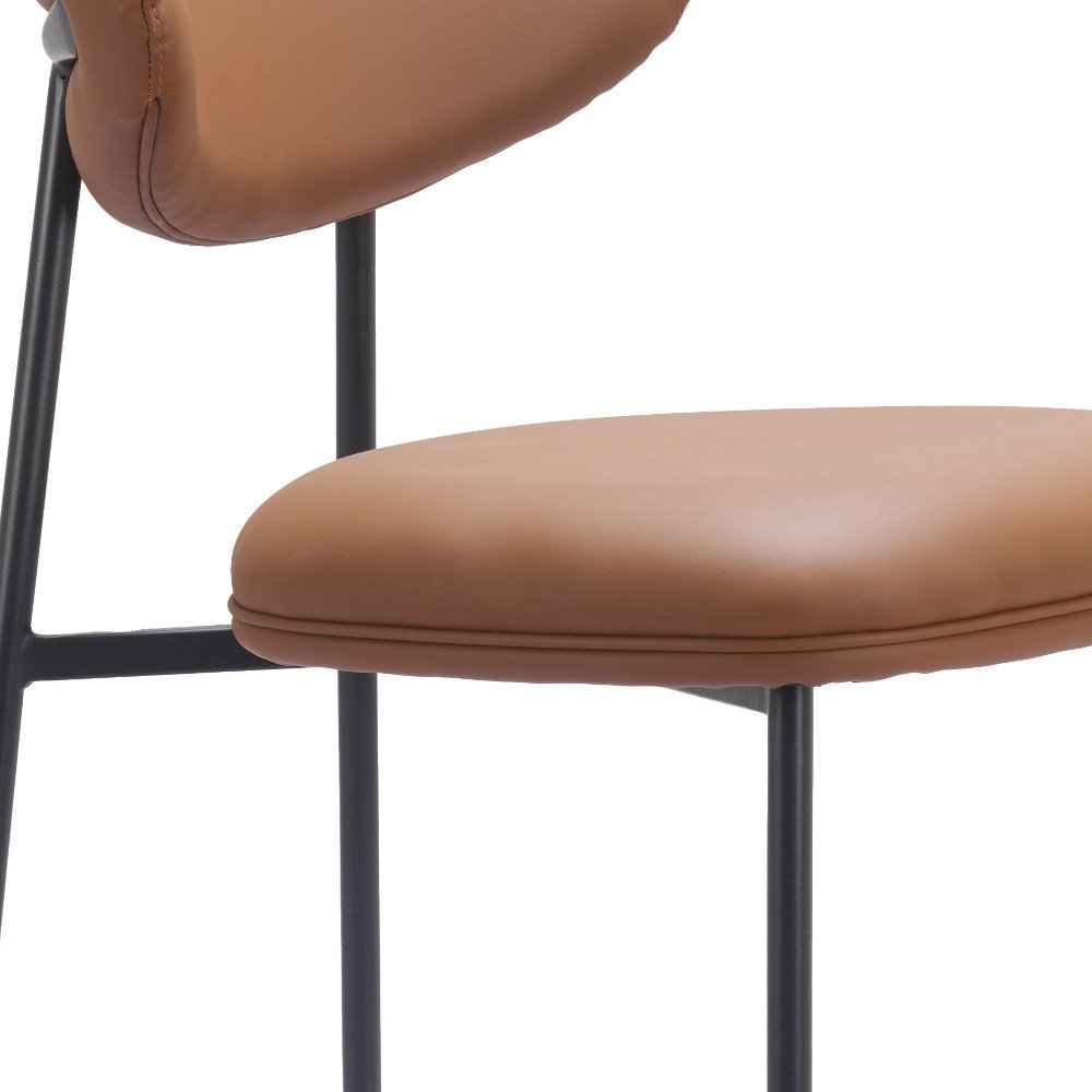 Set of Two 29" Brown and Black Faux Leather and Steel Low Back Bar Height Bar Chairs