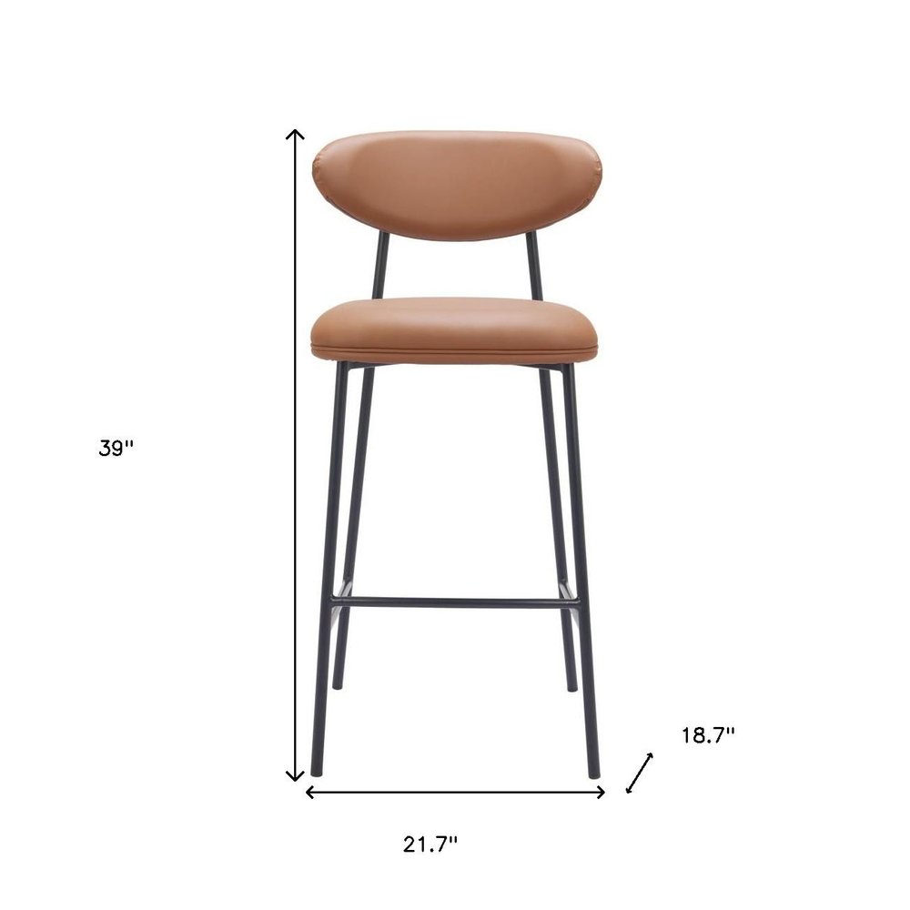 Set of Two 29" Brown and Black Faux Leather and Steel Low Back Bar Height Bar Chairs