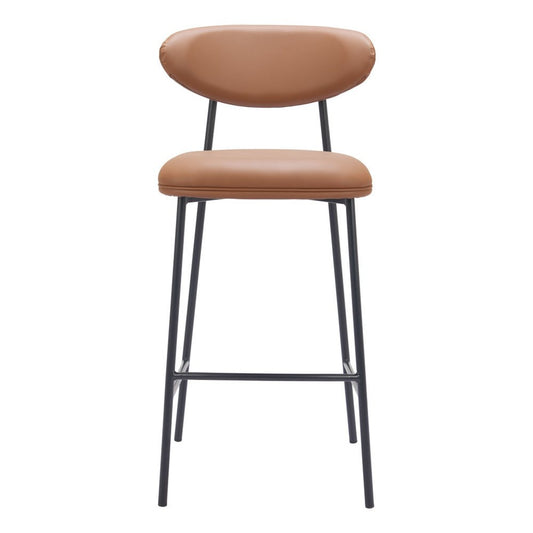 Set of Two 29" Brown and Black Faux Leather and Steel Low Back Bar Height Bar Chairs