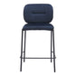 Set of Two 25" Blue and Black Velvet and Steel Counter Height Bar Chairs